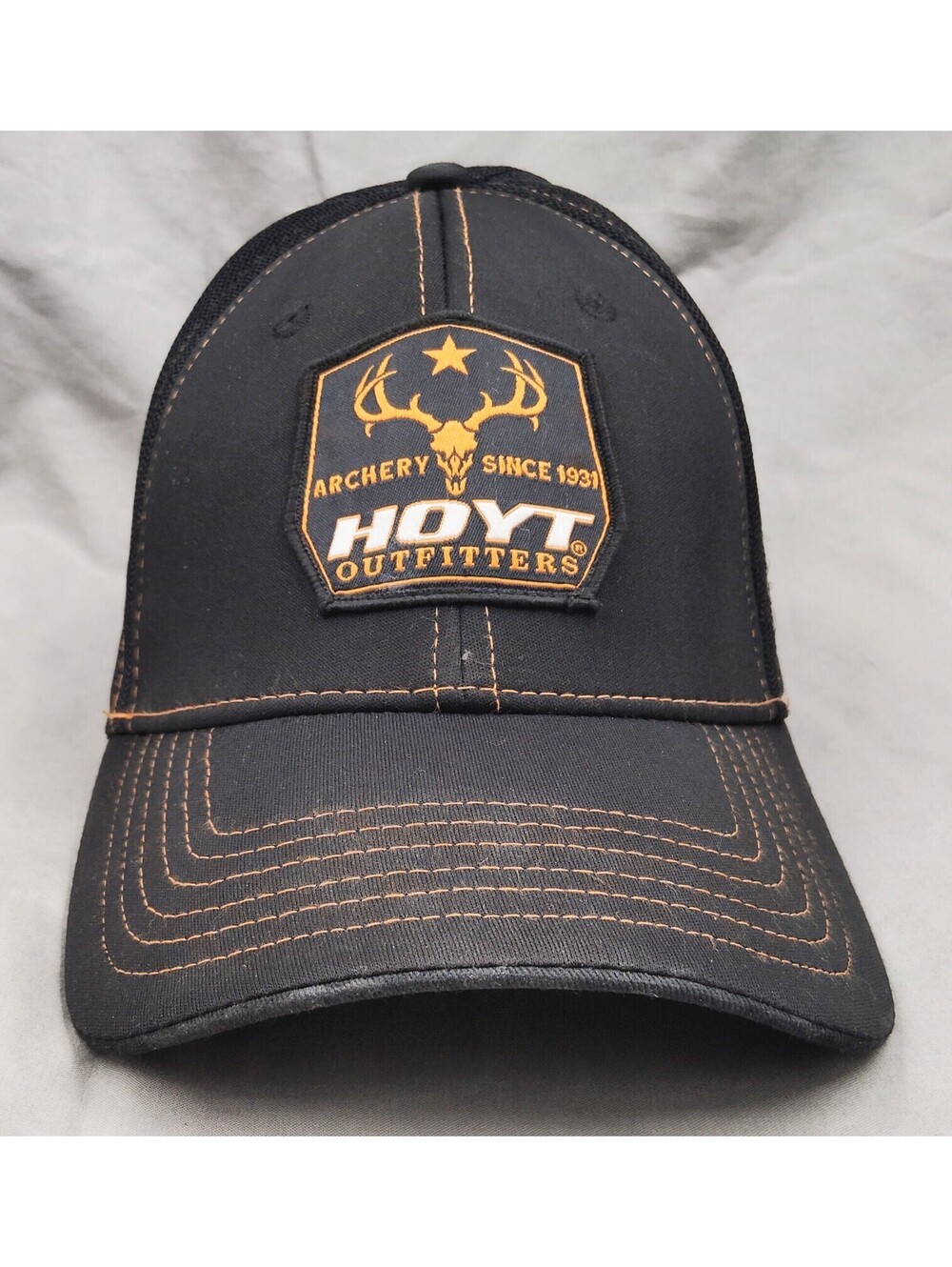 Hoyt Outfitters Archery Hat Black Orange Mesh Trucker Hunting Adjustable Cap